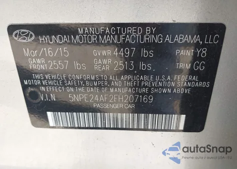 2015 Hyundai Sonata Se из США, поврежденный, VIN 5NPE24AF2FH207169